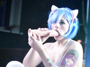 Cat Girl Rem Rides Huge Dildo and Squirts